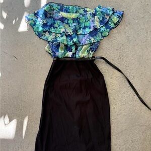 AB Studio Floral Ruffle Dress with Black Skirt